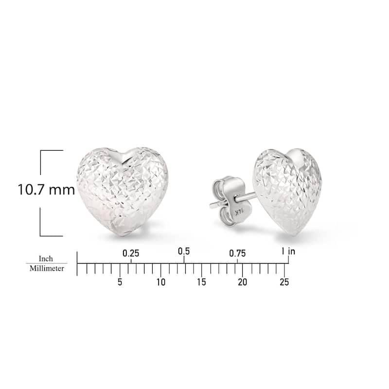 Clover 14K White Gold Diamond-Cut Puff Heart Stud Earrings