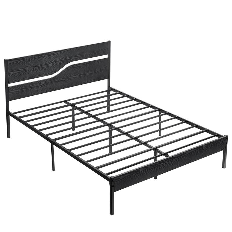 VECELO Beds Industrial Platform Bed Frame with Wood Headboard,Easy Set up