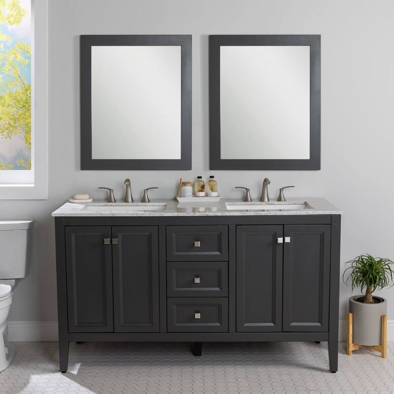 Cartland 61" Double-Sink Bathroom Vanity With 2 Cabinets, 3 Drawers, and Sink Top - Shale Gray Cabinet/Winter Mist Top