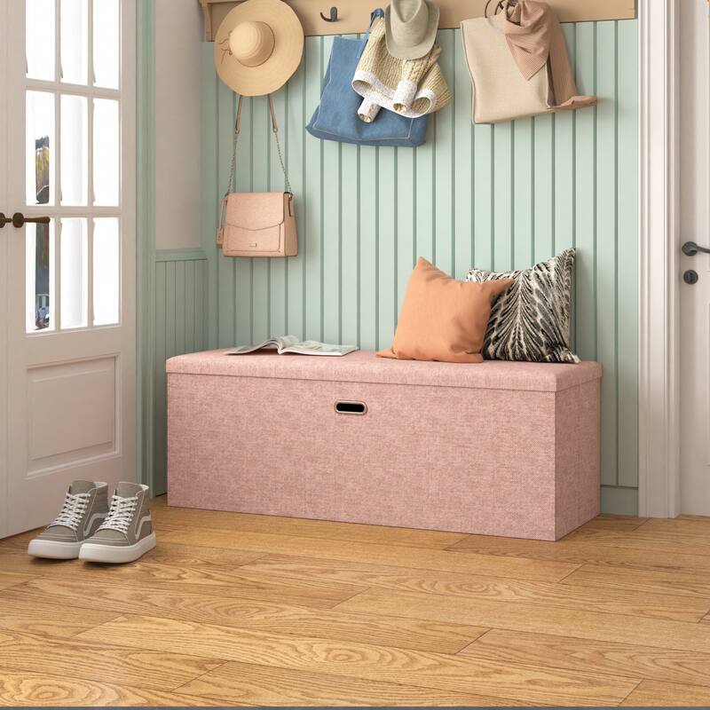 15" Tall Foldable Storage Ottoman Lift-Top Lid & Carry Handle Multi Functional Footrest Shoe Bench Coffee Table for Living Room - Pink - Large