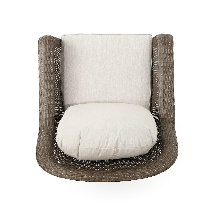 Outdoor Patio Rattan Swivel Rock Club Chairs Set of 2 with Water-Repellent Cushions