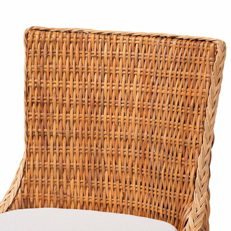 Derris Natural Rattan Counter Stool with Cushion - Tall Wingback Stool with Mango Wood Frame, Boho Coastal Style Seating
