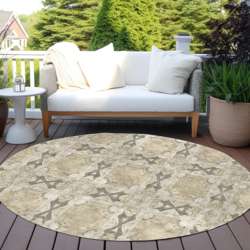 Machine Washable Indoor/ Outdoor Boho Medallions Chantille Rug - Beige - 8' x 8'