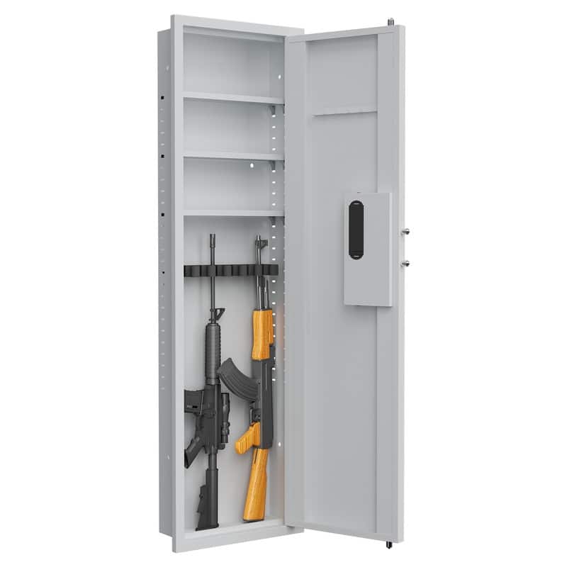 53" Password Touch Panel In-Wall Safe, Hidden Wall Gun Safe for Rifles with Adjustable Shelves - White