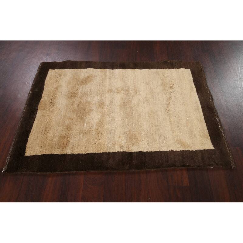 Hand Knotted Oriental 100% Wool Carpet Modern Contemporary Beige & Ivories Gabbeh Area Rug - 4' 9'' X 3' 4''