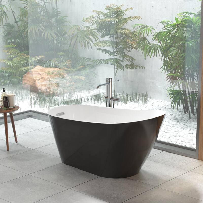 Free Standing Tub 59/67" Deep Soaking Bath Tub Oval Shape Acrylic Freestanding Bathtub