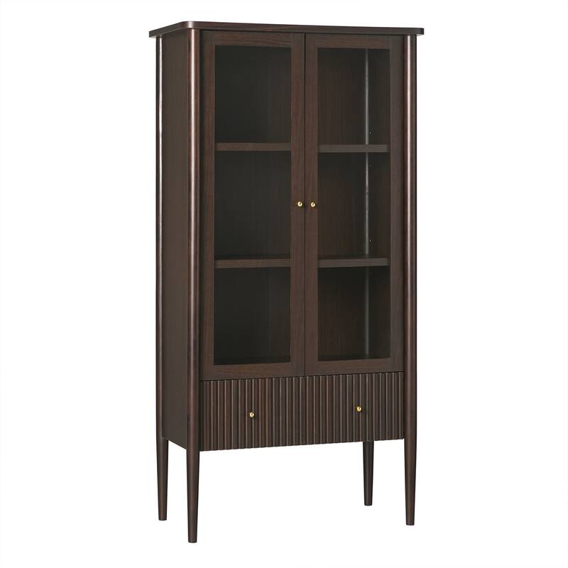Walker Edison Modern Fluted Glass Bookshelf Cabinet - Dark Brown Oak