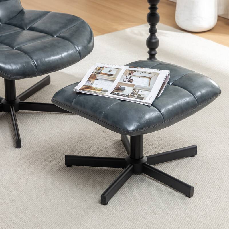 2-Piece Seating Set, Faux Leather Tufted Accent Chair and Ottoman