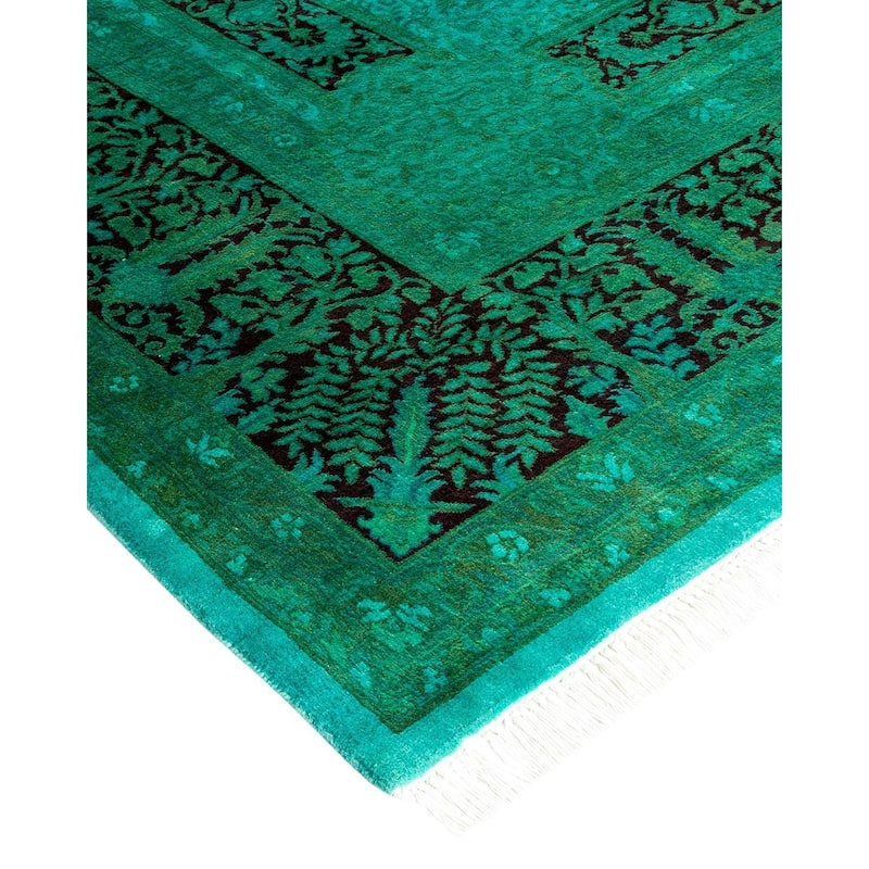 Overton Hand Knotted Wool Vintage Inspired Modern Contemporary Overdyed Green Area Rug - 9' 3" x 12' 5"