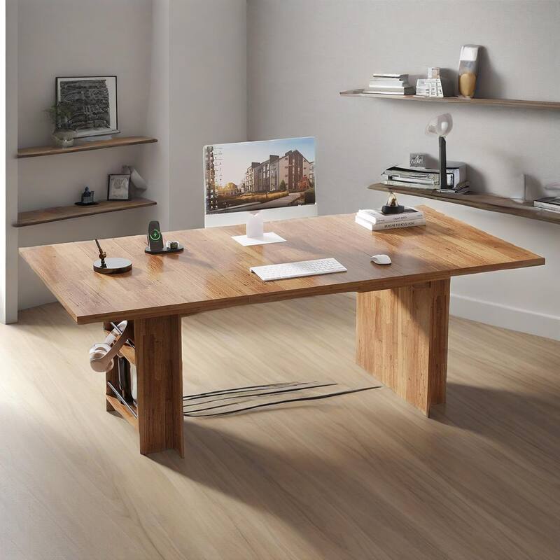 Natural Wood MDF 4-6 Seat Rectangular Office Desk for Home Kitchen or Office Use