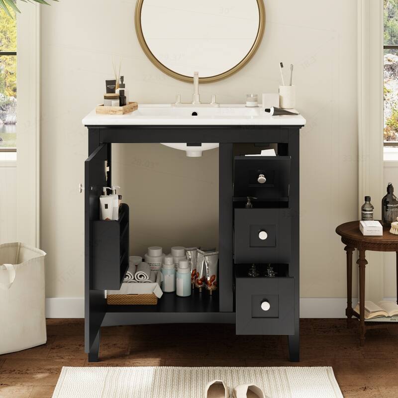 Modern Bathroom Vanity with Ceramic Sink and Multiple Storage Options