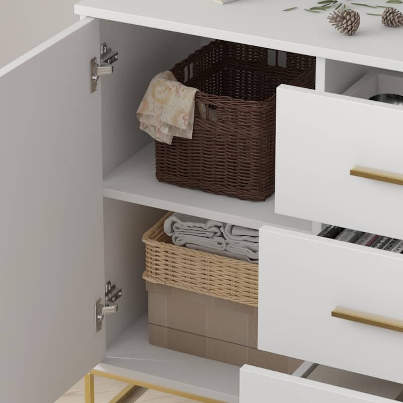 3 Drawer 47.2'' W 29.3"H Combo Dresser Chest White/Black And Gold