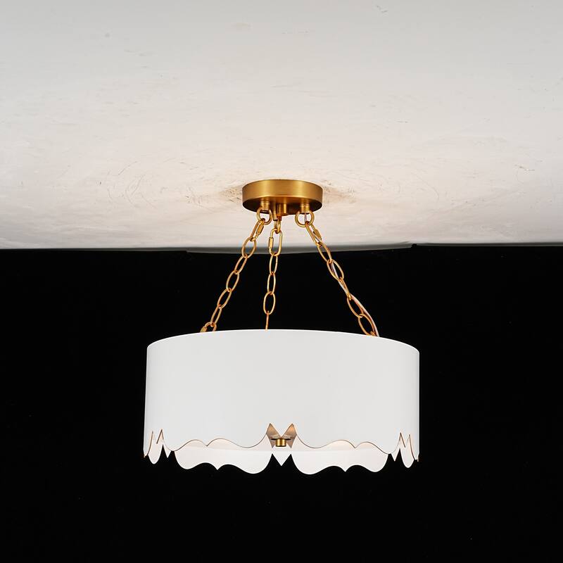 3-Light Mid-Century Modern Cylinder Pendant Light with Matte White Finish and Brushed Gold - 15.7 in. W x 6.3 in. H x 15.7 in. D