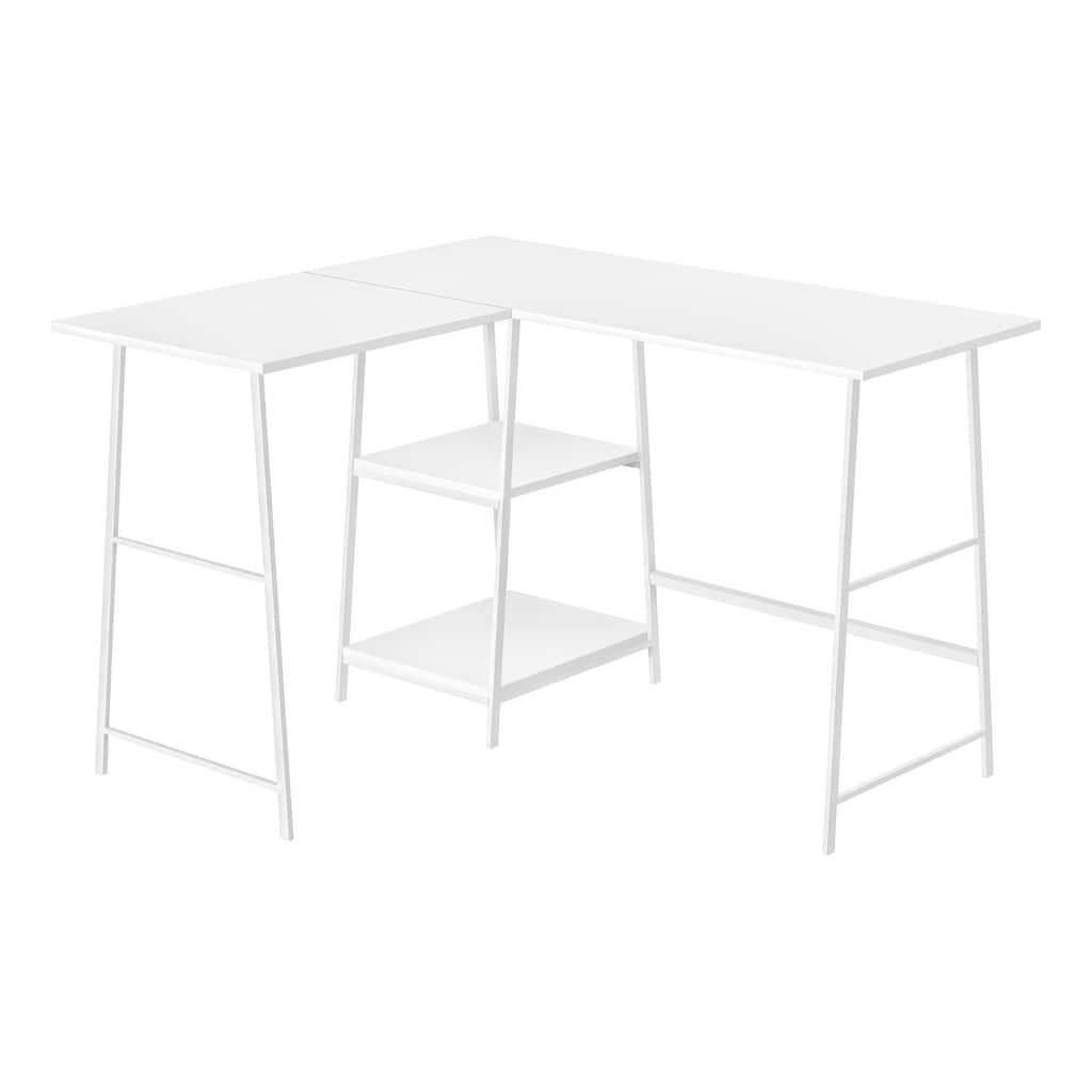 Computer Desk, Home Office, Corner, Storage Shelves, 48"l, L Shape, Work, Laptop, White Laminate