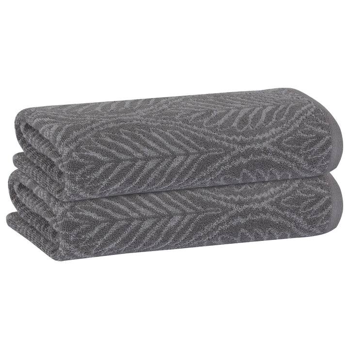 PREMIUS 2 Pack Leaf 100% Cotton Yarn Dyed Hand Towel, 16x28 Inches - 16x28 Inches - Grey