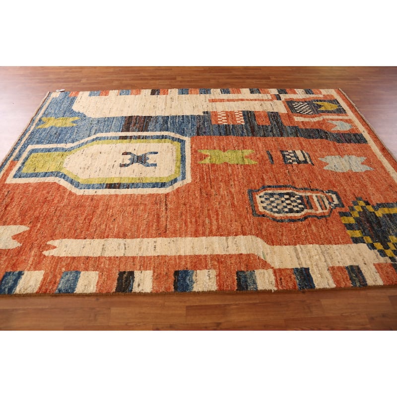 Orange Moroccan Oriental Area Rug Hand-Knotted Bedroom Wool Carpet - 6'10" x 9'7"