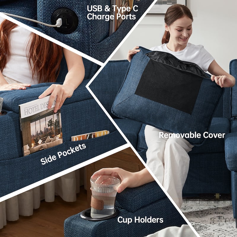 Convertible Sleeper Sofa 3-in-1 Pull Out Sectional Sofa Bed L/U-Shaped Couch with Storage Chaise