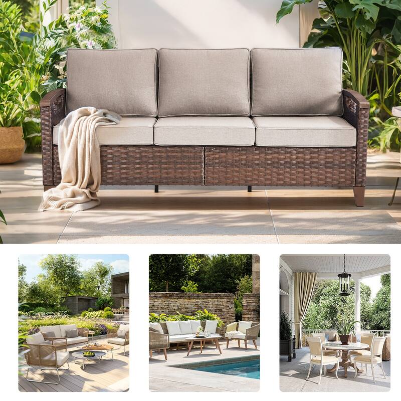 Outdoor Wicker 3 Seater Sofa with Deep Seating