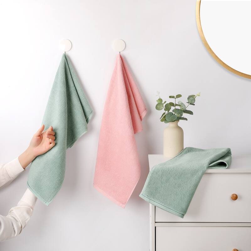 Solid Cotton Hand Towels, Soft Absorbent Hand Towel Set, 13" x 30" Face Towels for Bath, Kitchen - Pink - 2 Pack