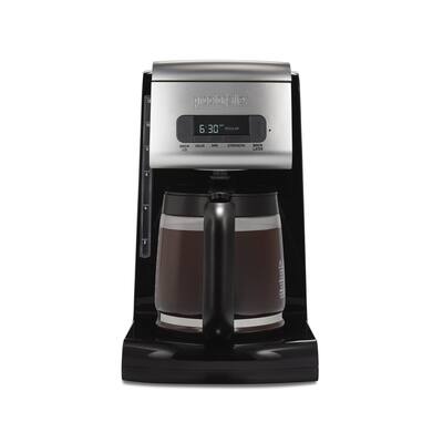Front Fill Programmable Coffee Maker, Glass Carafe, 12 Cup Capacity, Black and Silver, 43687