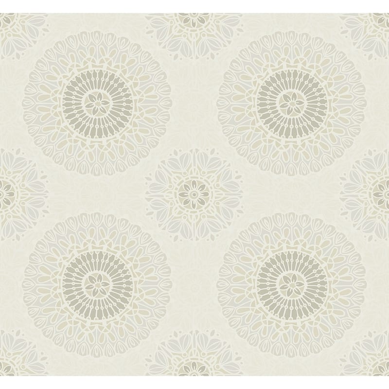 Seabrook Designs Lennox Medallions Unpasted Wallpaper - 27 in. W x 27 ft. L - Metallic Greige