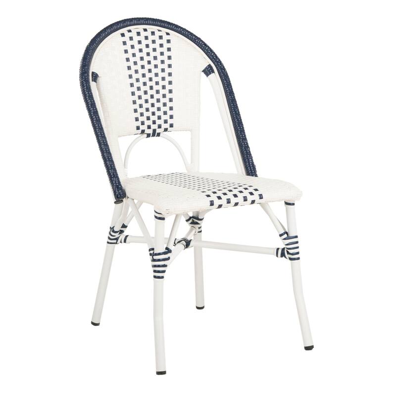 SAFAVIEH Outdoor Kiarra Chair - Navy / White (Set of 2) - 18Wx22Dx35H