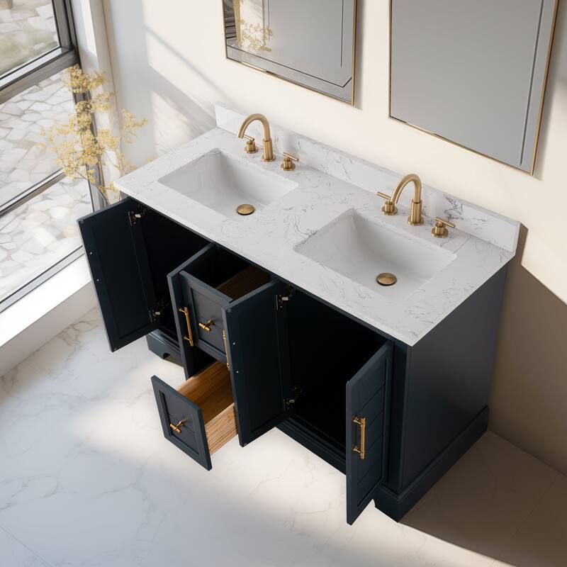 Vanity Art 54" Double Sink Bathroom Vanity with Top & Backsplash
