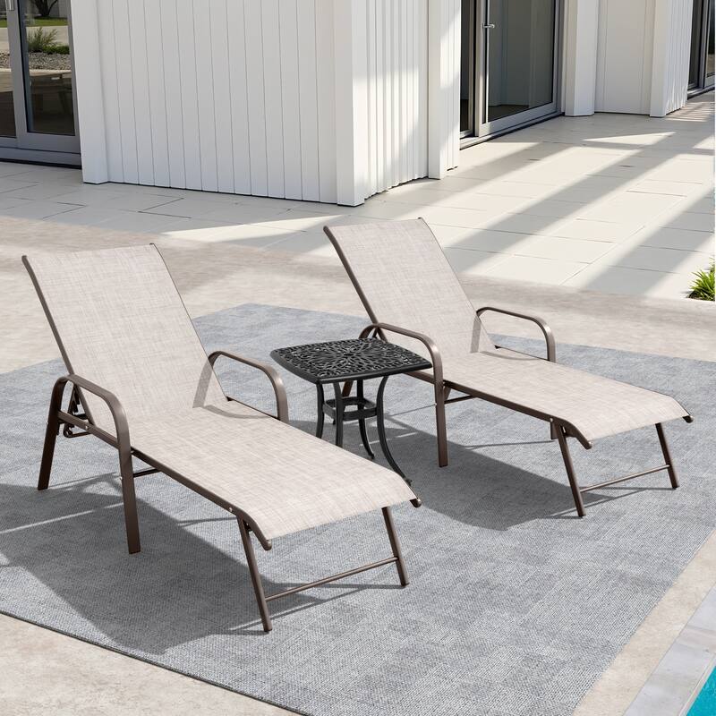 Pellebant Outdoor Patio Lounge Chairs Set Aluminum Adjustable Backrest with Side Table