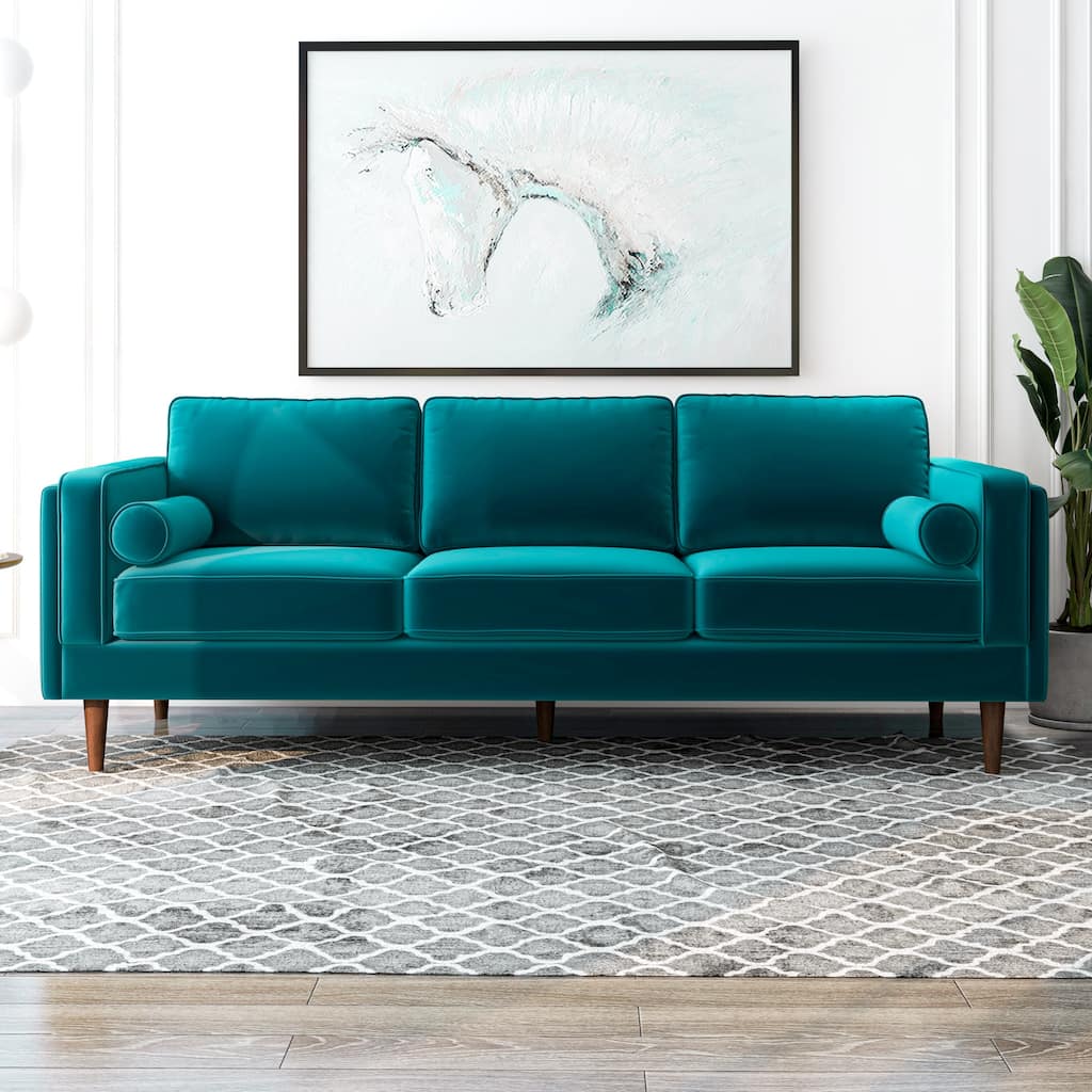 Flavia Mid Century Modern Style Sofa Couch for Living Room in Teal - 33" x 88" x 34"