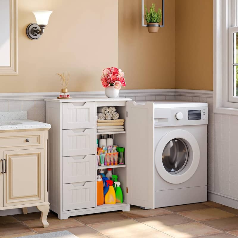 33" Kitchen Pantry Storage Cabinet , Freestanding Wooden Bathroom Storage Cabinet with 4 Drawers for Kitchen and Dining Room