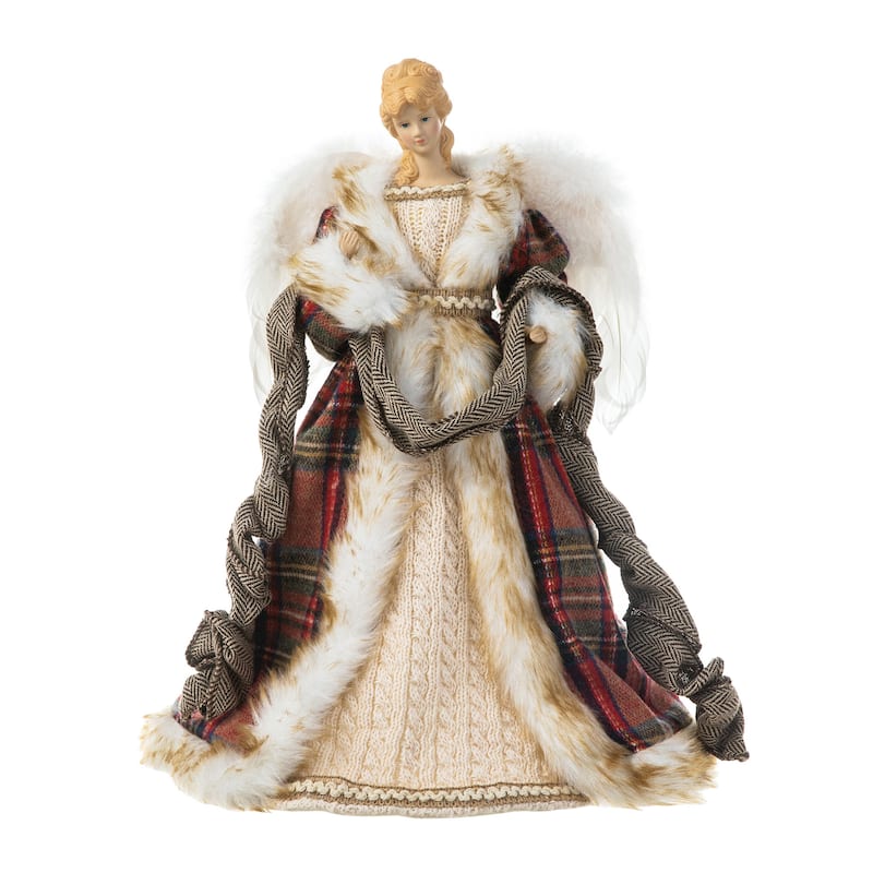 Glitzhome 16"H Faux Fur Christmas Angel Tree Toppers