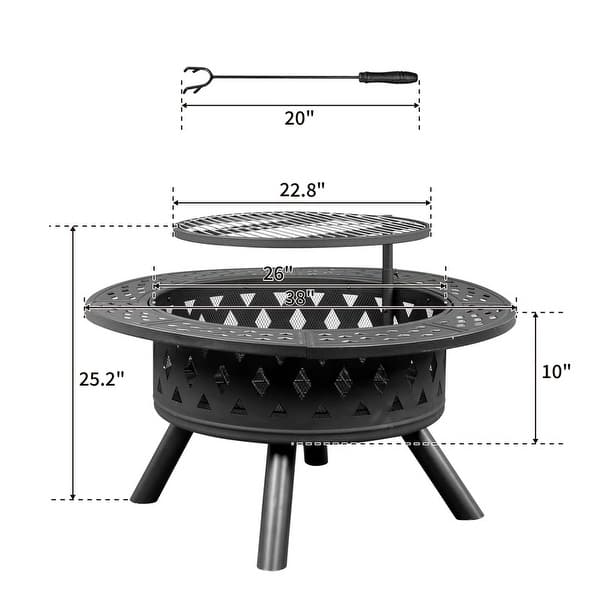 dimension image slide 1 of 2, 38-inch Outdoor Fire Pit Table with Cooking Grates