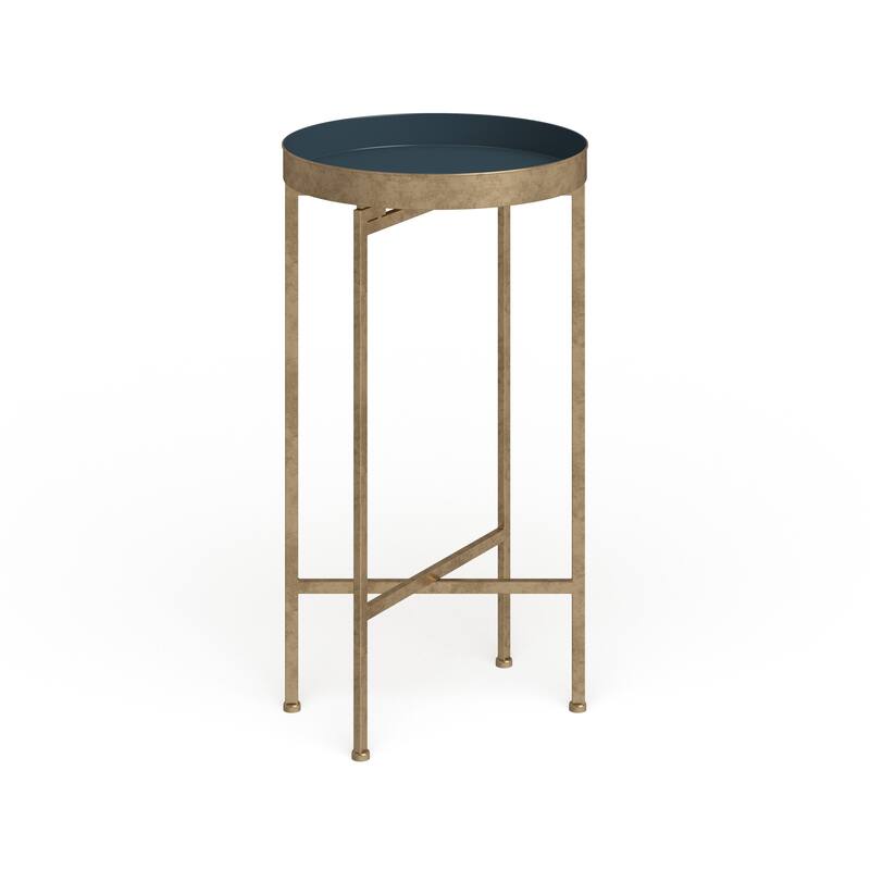 Kate and Laurel Celia Round Foldable Metal Accent Table - Blue