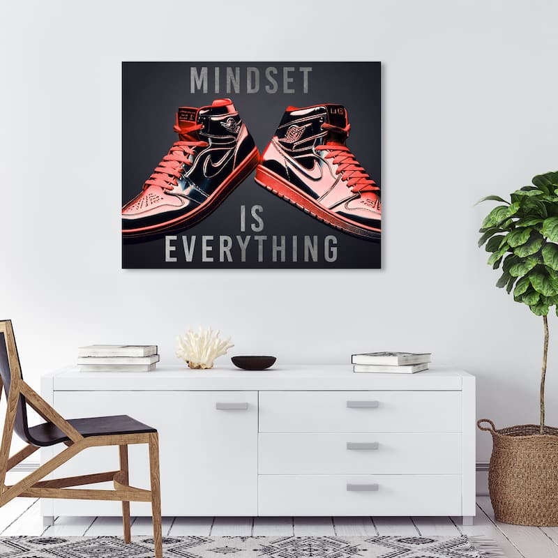 Wynwood Studio Fashion and Glam Red and Silver Sneakers Black and Metallic Silver Modern & Contemporary Wall Art Canvas Print - 30 x 36