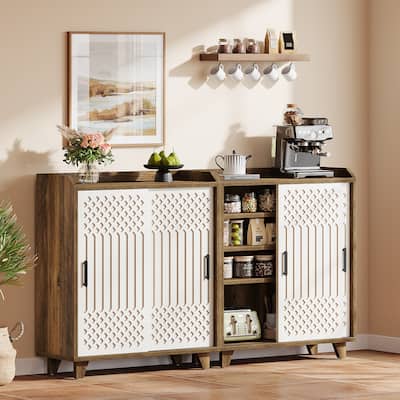 Modern Farmhouse Kitchen Sideboard Buffet Cabinet with Storage, Sliding Doors