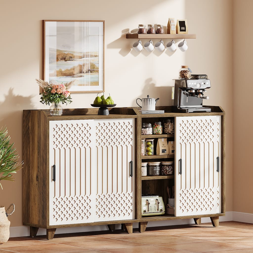 Modern Farmhouse Kitchen Sideboard Buffet Cabinet with Storage, Sliding Doors
