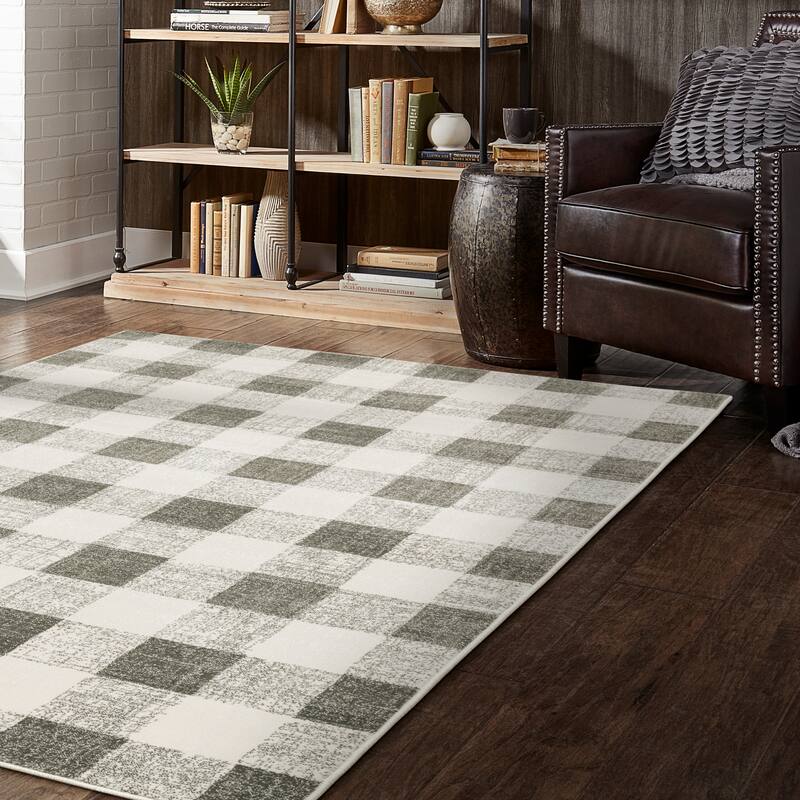 Arwen Distressed Gingham Plaid Area Rug