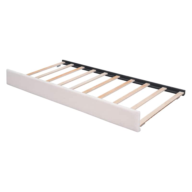 Upholstered Platform Bed with Trundle Teddy Fleece Fabric