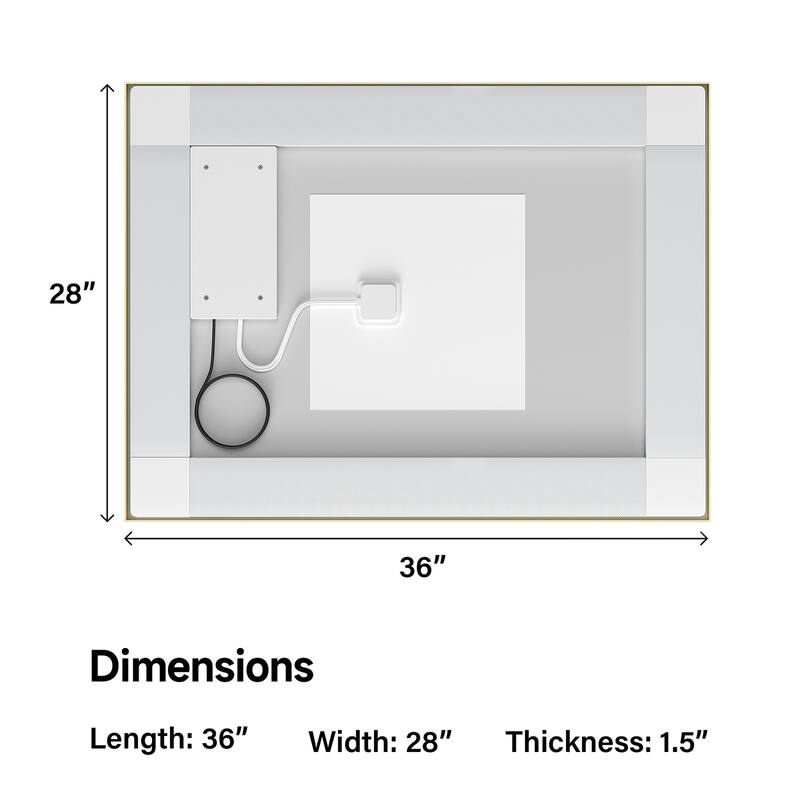 Topcraft Gold Framed Tempered Glass Mirror with Dual LED Strip Lighting
