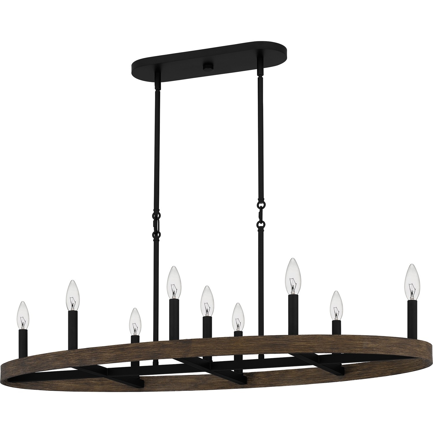Matte Black Nine Light Linear Chandelier from the Hendrix Collection