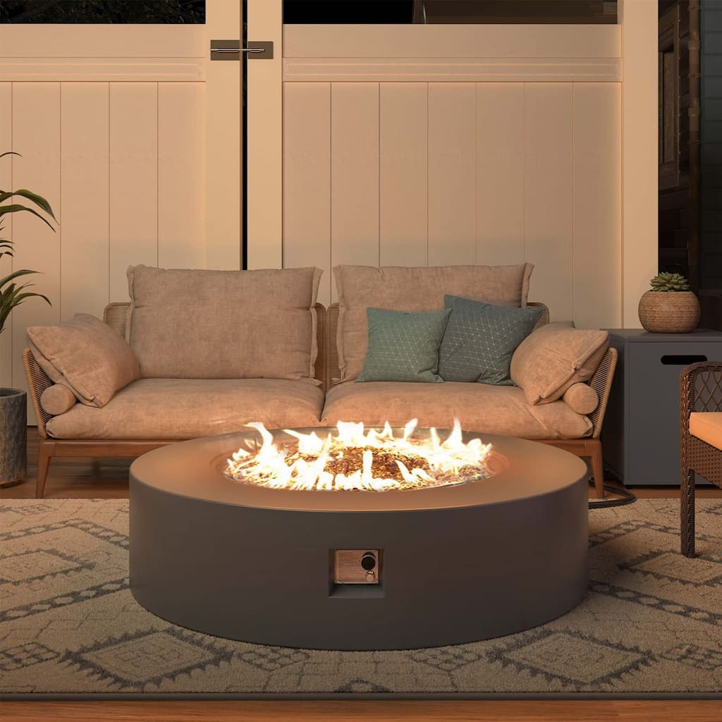 UPHA 40.5 Inch Outdoor Propane Fire Pit Table, 50,000 BTU Iron Round Gas Fire Pits with Tank Cover and Lid, Dark Grey