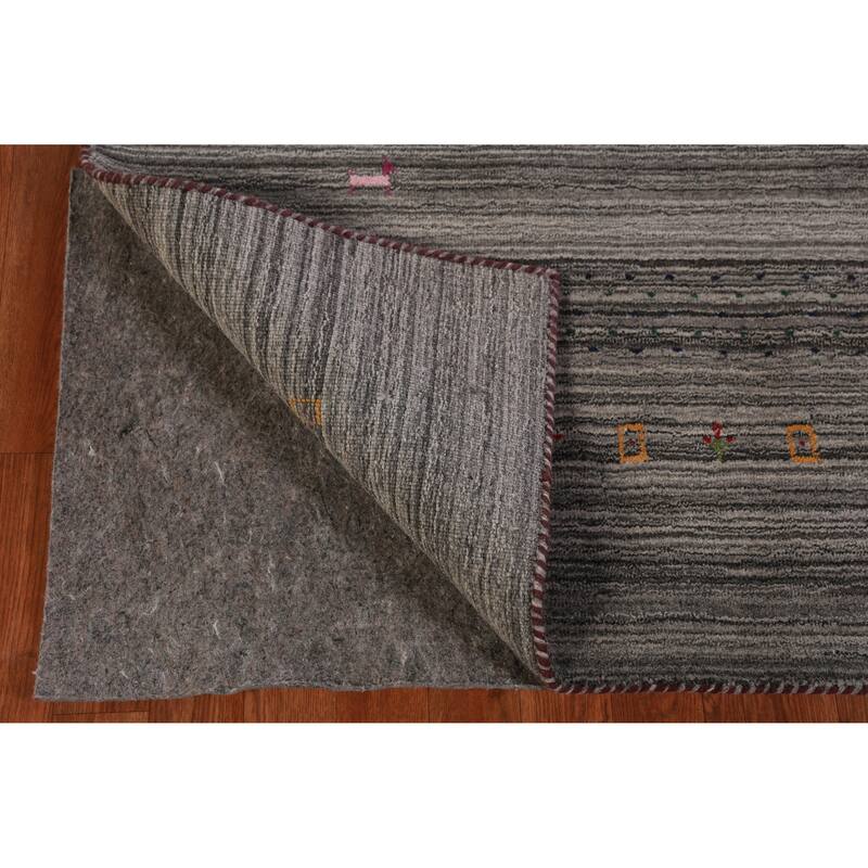 Hand Knotted Oriental 100% Wool Carpet Tribal Stripe Greys & Charcoal Gabbeh Area Rug - 9' 7'' X 8' 1''