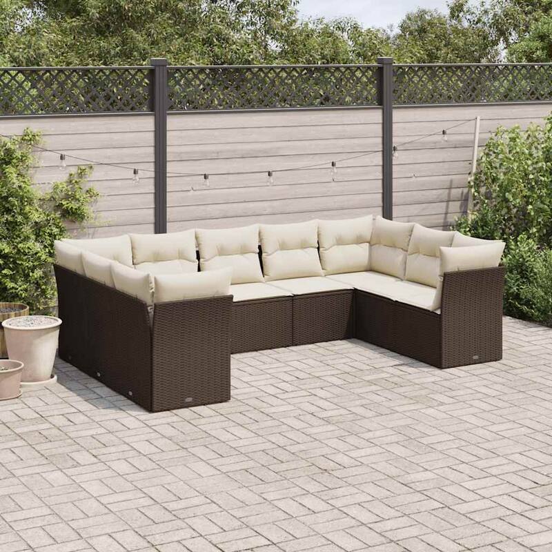 vidaXL Garden Sofa Set Brown and Cream White - 24.4 x 24.4 x 27.2