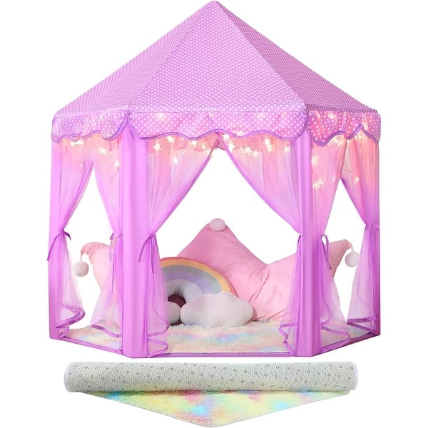 slide 2 of 6, Princess Tent for Girls Indoor with Rainbow Rug, Star Lights