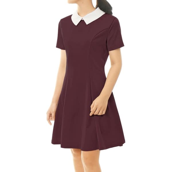 Andongnywell Womens Long Sleeve Peter Pan Collar Dress Doll Neck Flare Skater Dress Above Knee Tunic Dress