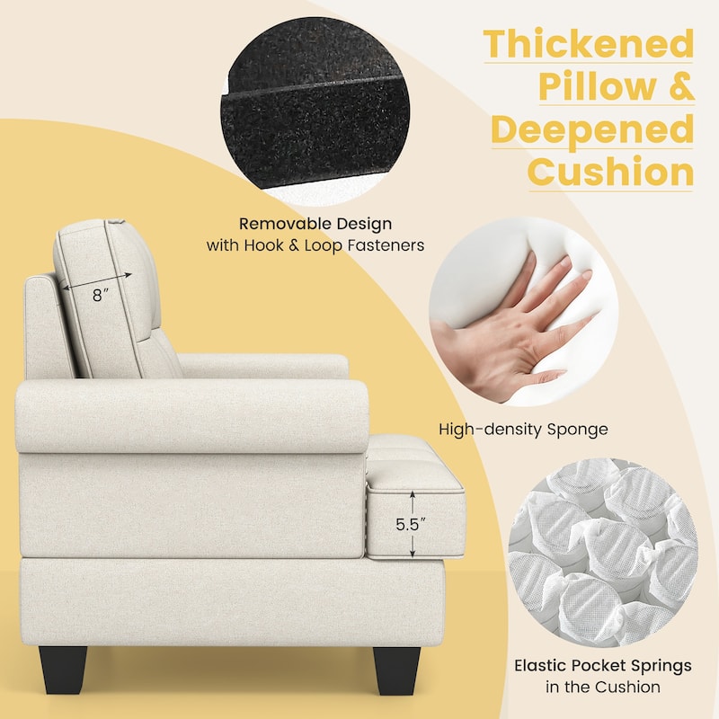 Gymax 2 PCS Mid-century Modern Accent Armchair with Thick Pillow &