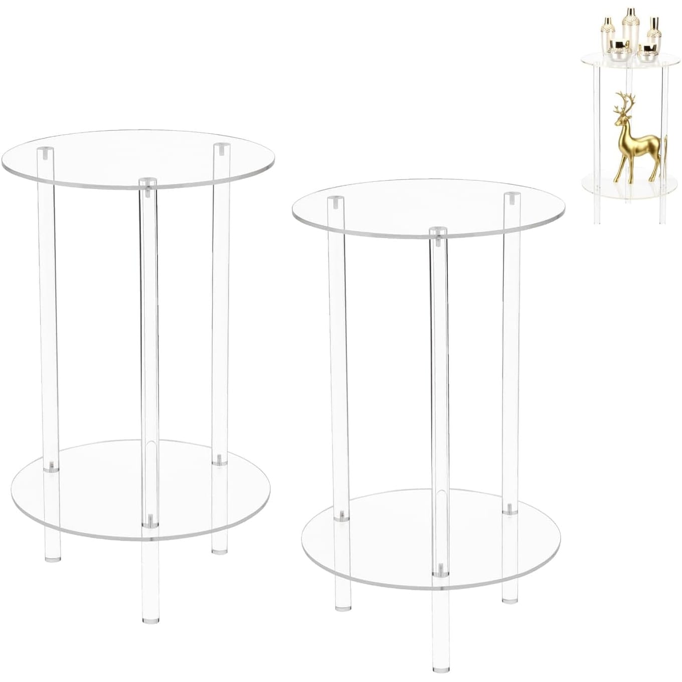 Clear 2-Tier Round End Table, Detachable Nightstand for Small Spaces - Living Room, Bedroom, Study