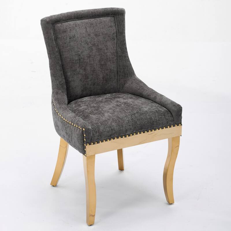 Chenille Dining Chairs with Curved Gold Legs (Set of 2 )
