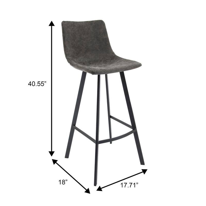 Elland Modern Upholstered Leather Bar Stool with Stainless Steel Legs, Curve Padded Seat, Built-in Footrest, and Plastic Glides