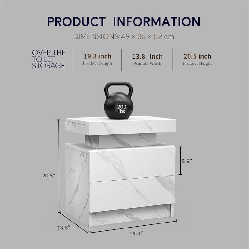 Modern LED Lights Bedside Table Nightstand with 2 Drawers